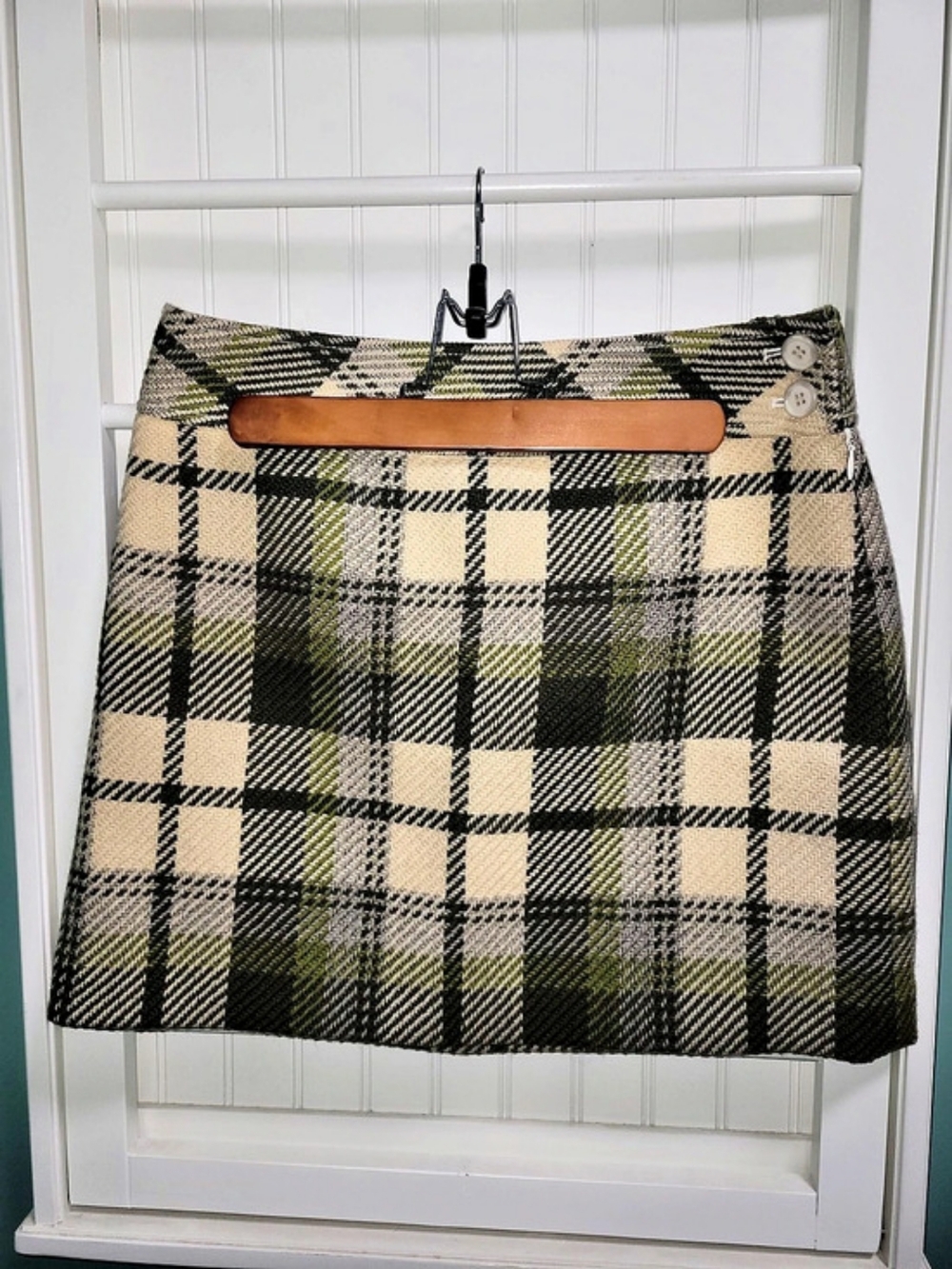 J.Crew NWT Vintage 2004 Plaid Mini Skirt in Green & Cream Size 4